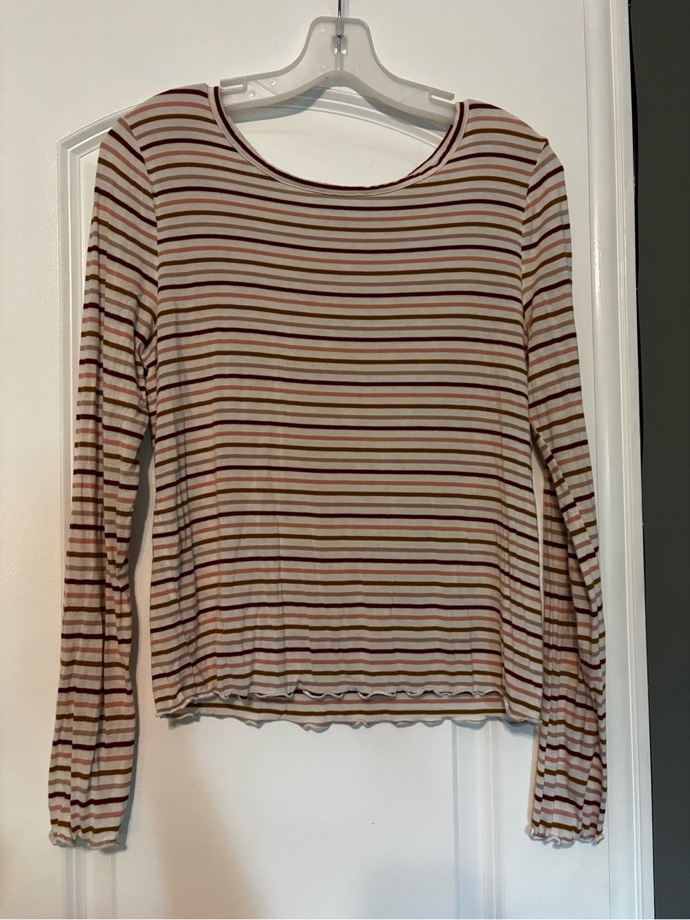 Mudd Striped Long Sleeve Crewneck Top - Multicolor Medium 95% rayon